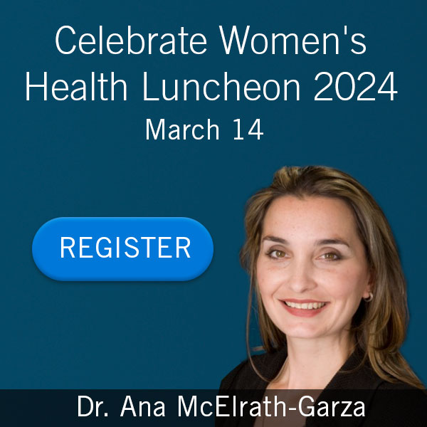 Women's Health Council Luncheon Graphic with text and picture of food and wine